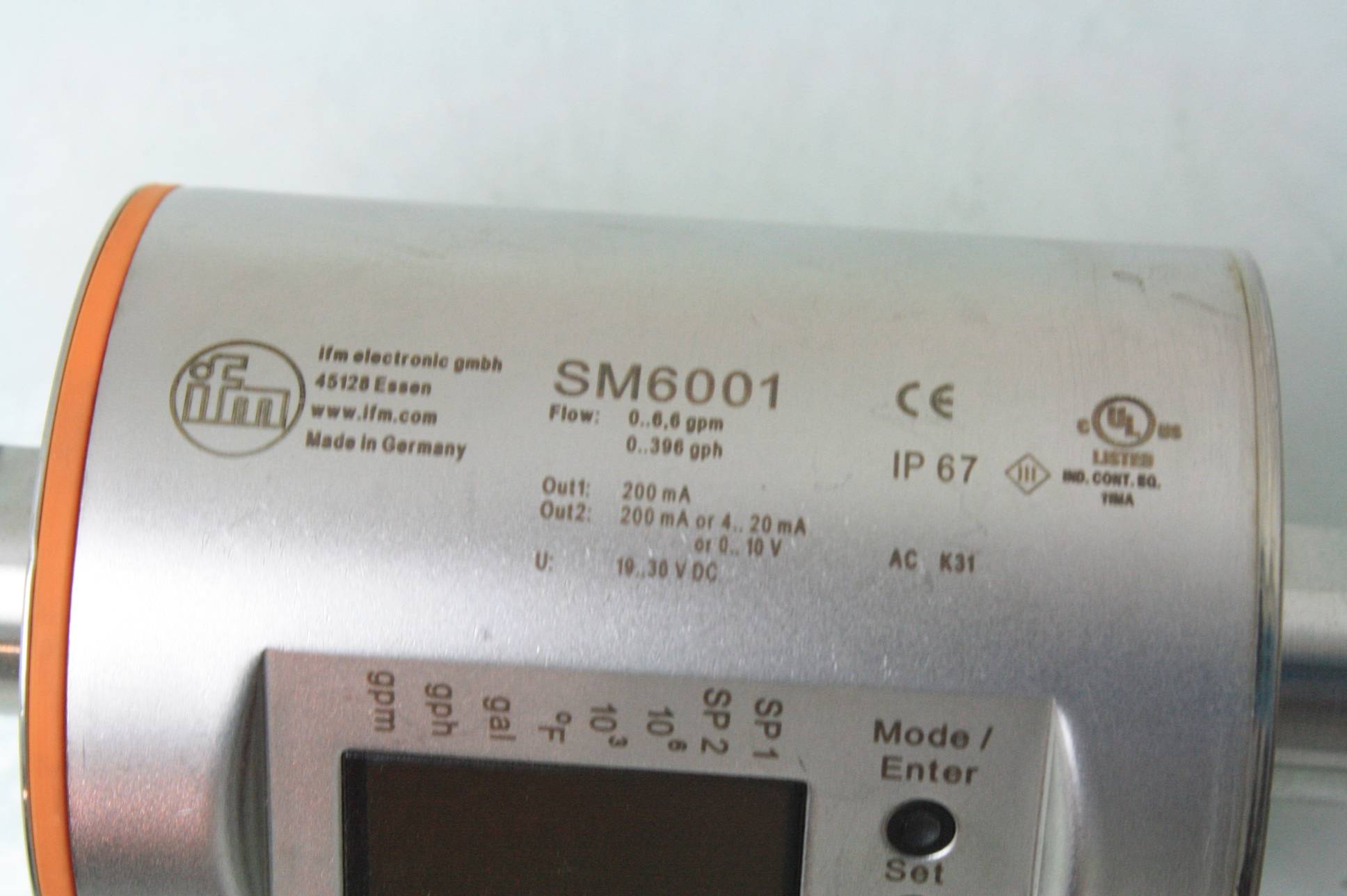 IFM SM6001 Inductive Flow Meter / 06.6 GPM Flow Rate 1/2" NPT
