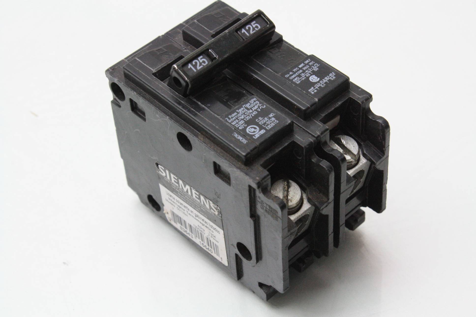 Siemens Q2125H / 125A / Two Pole Circuit Breaker 120/240V Single Phase
